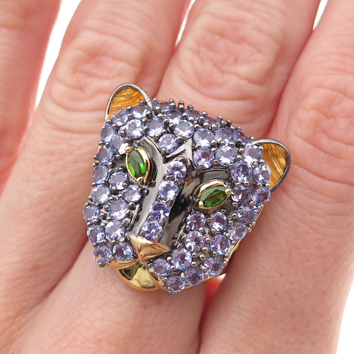 Michael Valitutti Gems En Vogue Silver Tanzanite Peridot Panther Ring Size 8.25