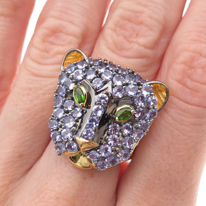 Michael Valitutti Gems En Vogue Silver Tanzanite Peridot Panther Ring Size 8.25