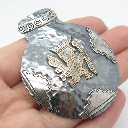 925 Sterling Silver / 18K Gold Vintage Peru Tribal God Pin Brooch / Pendant