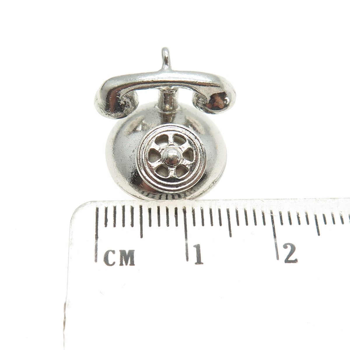 DANECRAFT Sterling Silver Antique Art Deco Rotary Telephone Minimalist Pendant