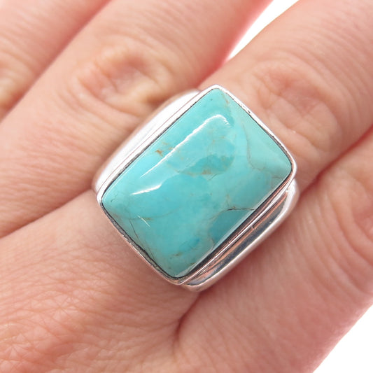 925 Sterling Silver Vintage Real Tyrone Turquoise Modernist Ring Size 7.5