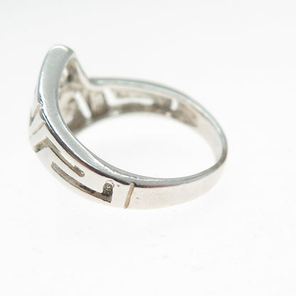 925 Sterling Silver Vintage Ethnic Sun Symbol Zig Zag Ring Size 7.25