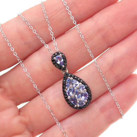 Chuck Clemency 925 Sterling Silver Real Tanzanite & Black Spinel Necklace 20"