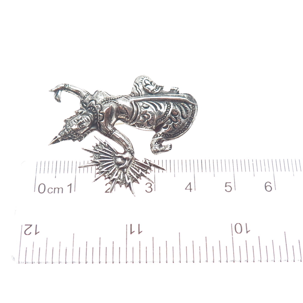925 Sterling Silver Antique KA Artisan Siam Hindu Goddess Oxidized Pin Brooch