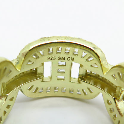 925 Sterling Silver Gold Plated Pave C Z Chain Band Ring Size 10.25
