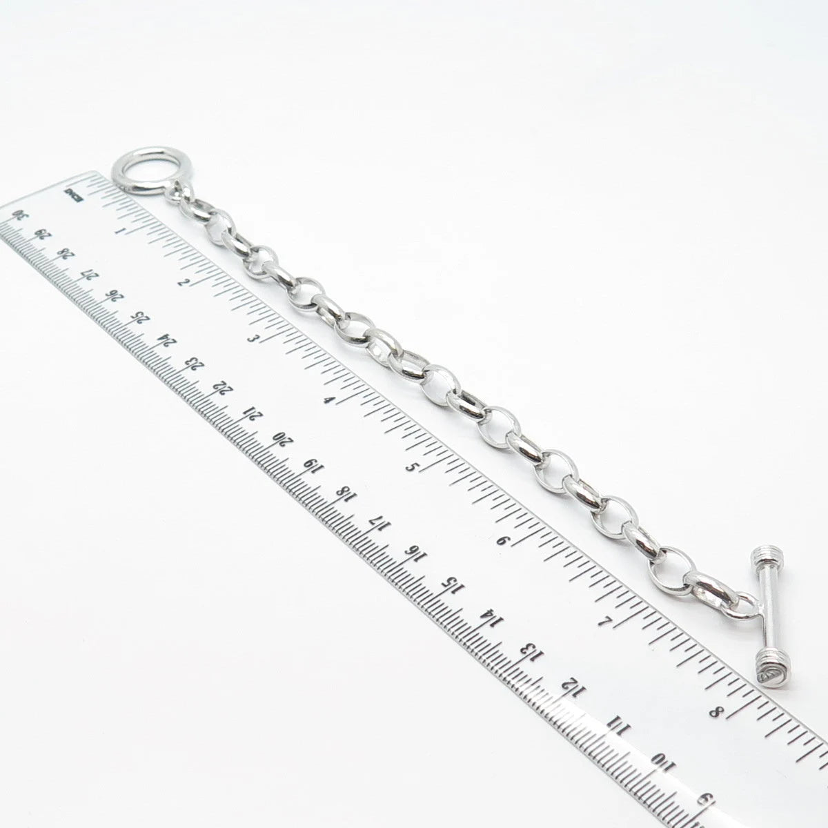 925 Sterling Silver Vintage Toggle Clasp Oval Link Bracelet 6.75"