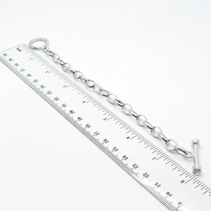 925 Sterling Silver Vintage Toggle Clasp Oval Link Bracelet 6.75"