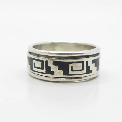 925 Sterling Silver Vintage Mexico Enamel Maze Movable Band Ring Size 13.25