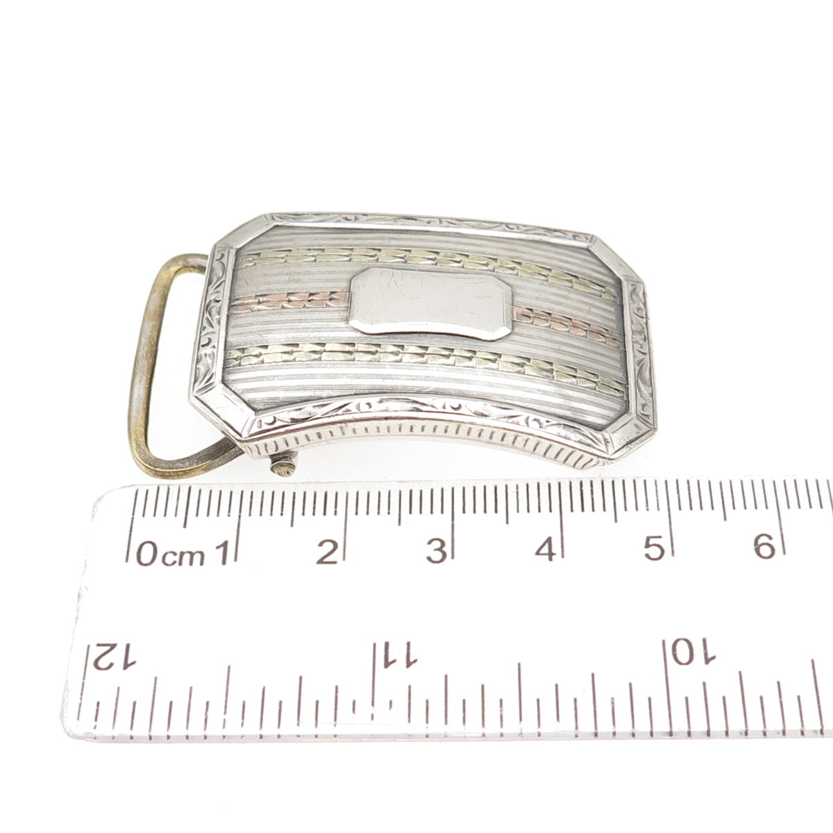 MARSH 925 Sterling Silver & Gold Antique Art Deco 1917 Engraved Belt Buckle