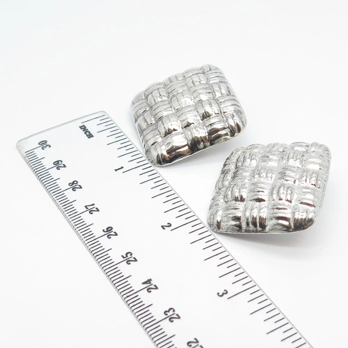 925 Sterling Silver Vintage Mexico Woven Rhombus Clip On Earrings