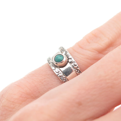 Towle 925 Sterling Silver Vintage Real Turquoise Oxidized Adjustable Ring Size 4