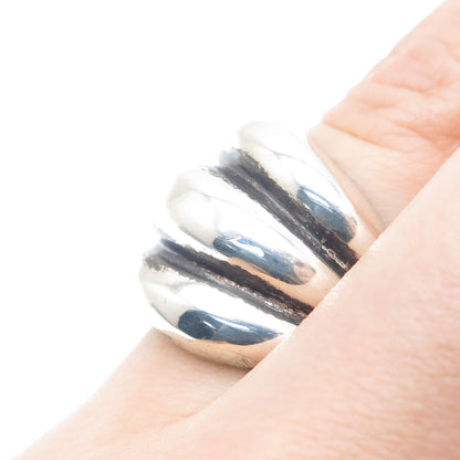 925 Sterling Silver Vintage Modernist Ribbed Oxidized Ring Size 7.25