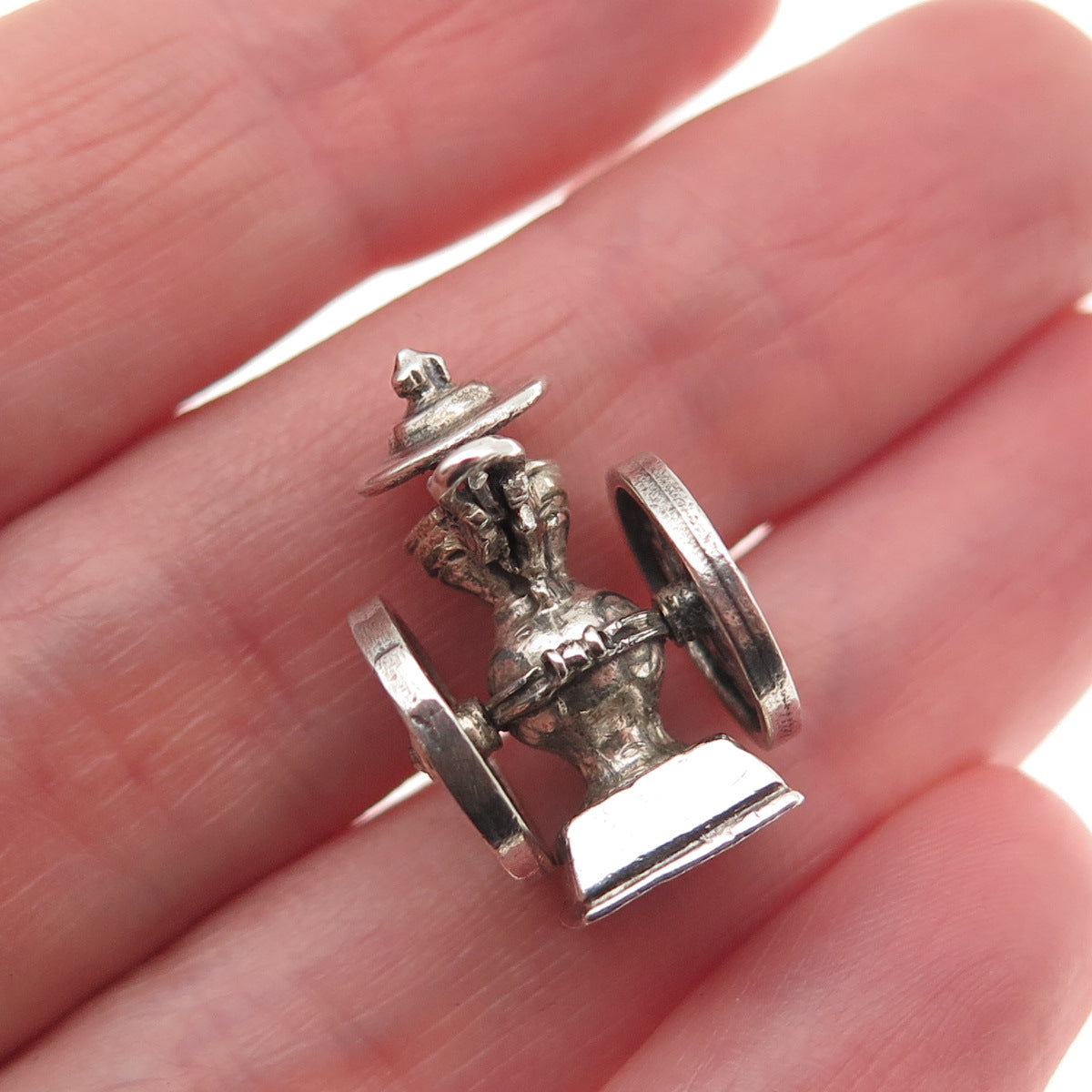 925 Sterling Silver Vintage Coffee Grinder Oxidized 3D Mini Open Charm Pendant