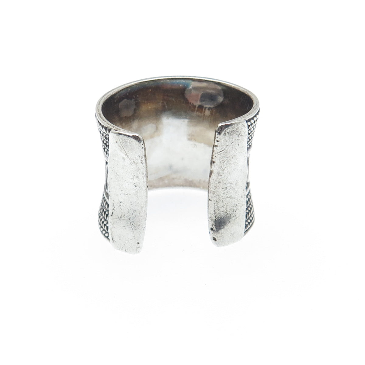 925 Sterling Silver Vintage Wheat & Wavy Oxidized Adjustable Cuff Ring Size 8