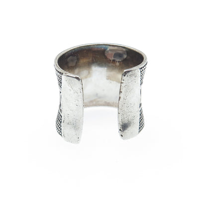 925 Sterling Silver Vintage Wheat & Wavy Oxidized Adjustable Cuff Ring Size 8