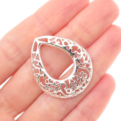 925 Sterling Silver Vintage Ornate Teardrop Slide Charm Pendant