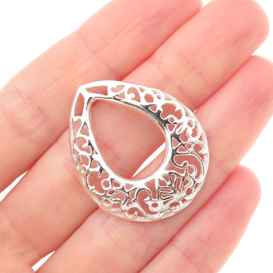 925 Sterling Silver Vintage Ornate Teardrop Slide Charm Pendant