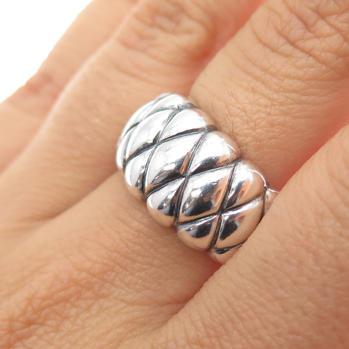 925 Sterling Silver Vintage Modernist Puffy Dome Oxidized Ring Size 7.25