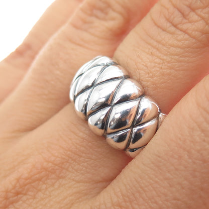 925 Sterling Silver Vintage Modernist Puffy Dome Oxidized Ring Size 7.25