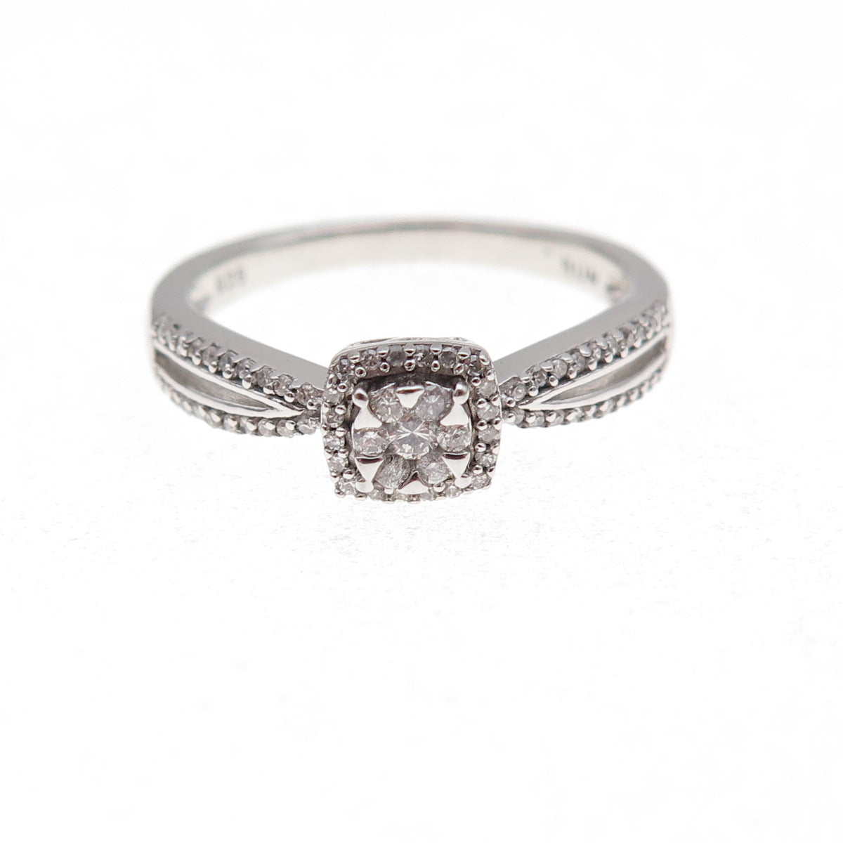 Sun 925 Sterling Silver Real Round-Cut Diamond Engagement Ring Size 7