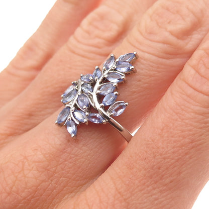 Chuck Clemency Sterling Silver Real Marquise-Cut Tanzanite Floral Ring Size 8