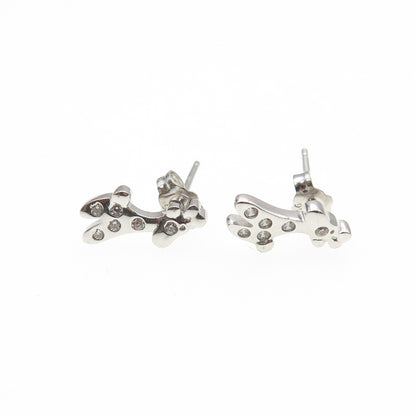 925 Sterling Silver Round-Cut C Z Giraffe Stud Earrings