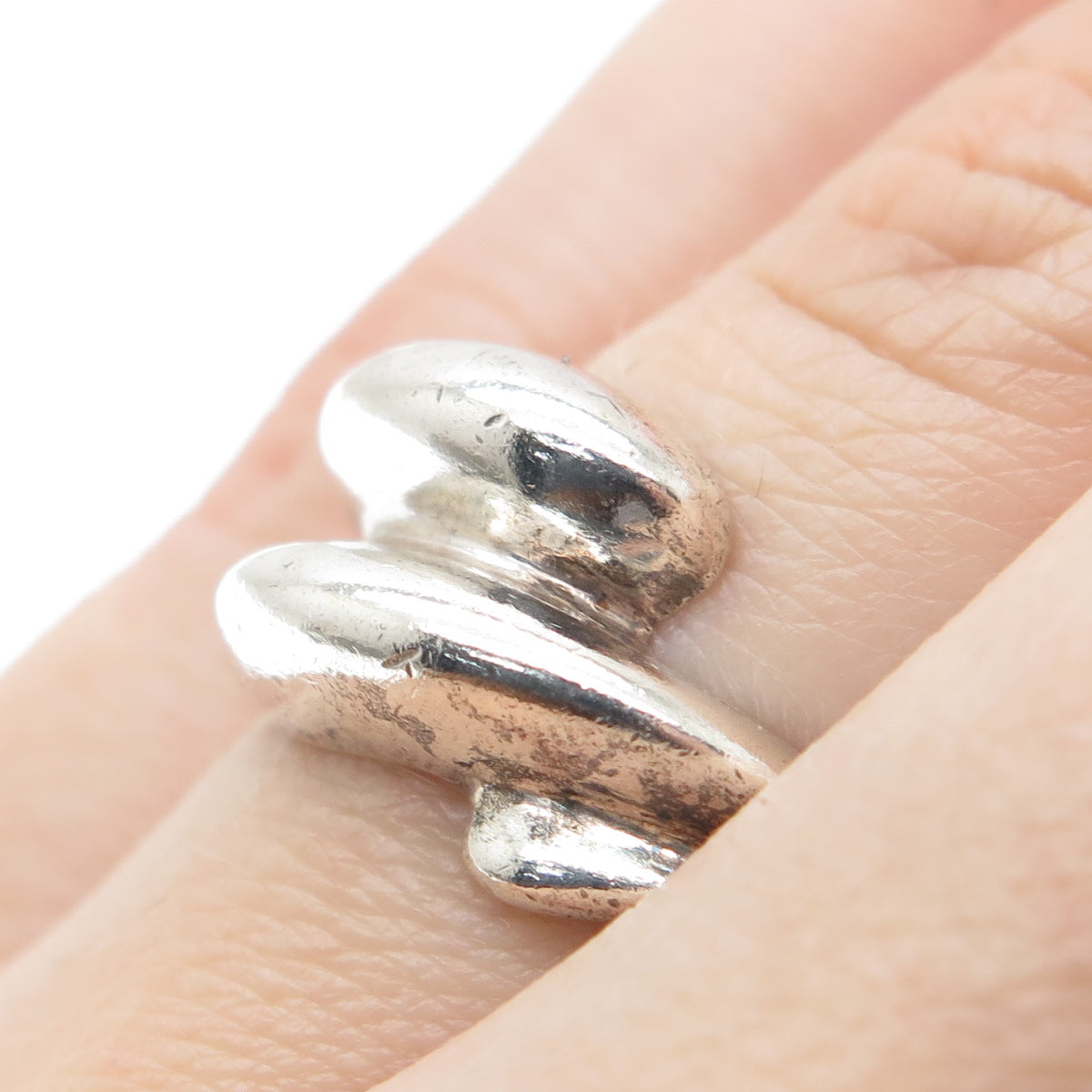 925 Sterling Silver Vintage Modernist Bypass Oxidized Ring Size 6.75