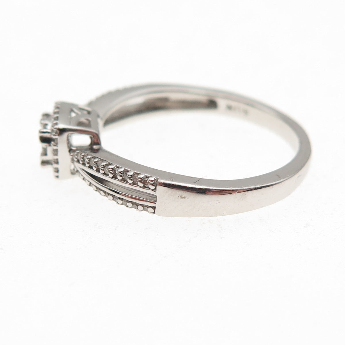 Sun 925 Sterling Silver Real Round-Cut Diamond Engagement Ring Size 7