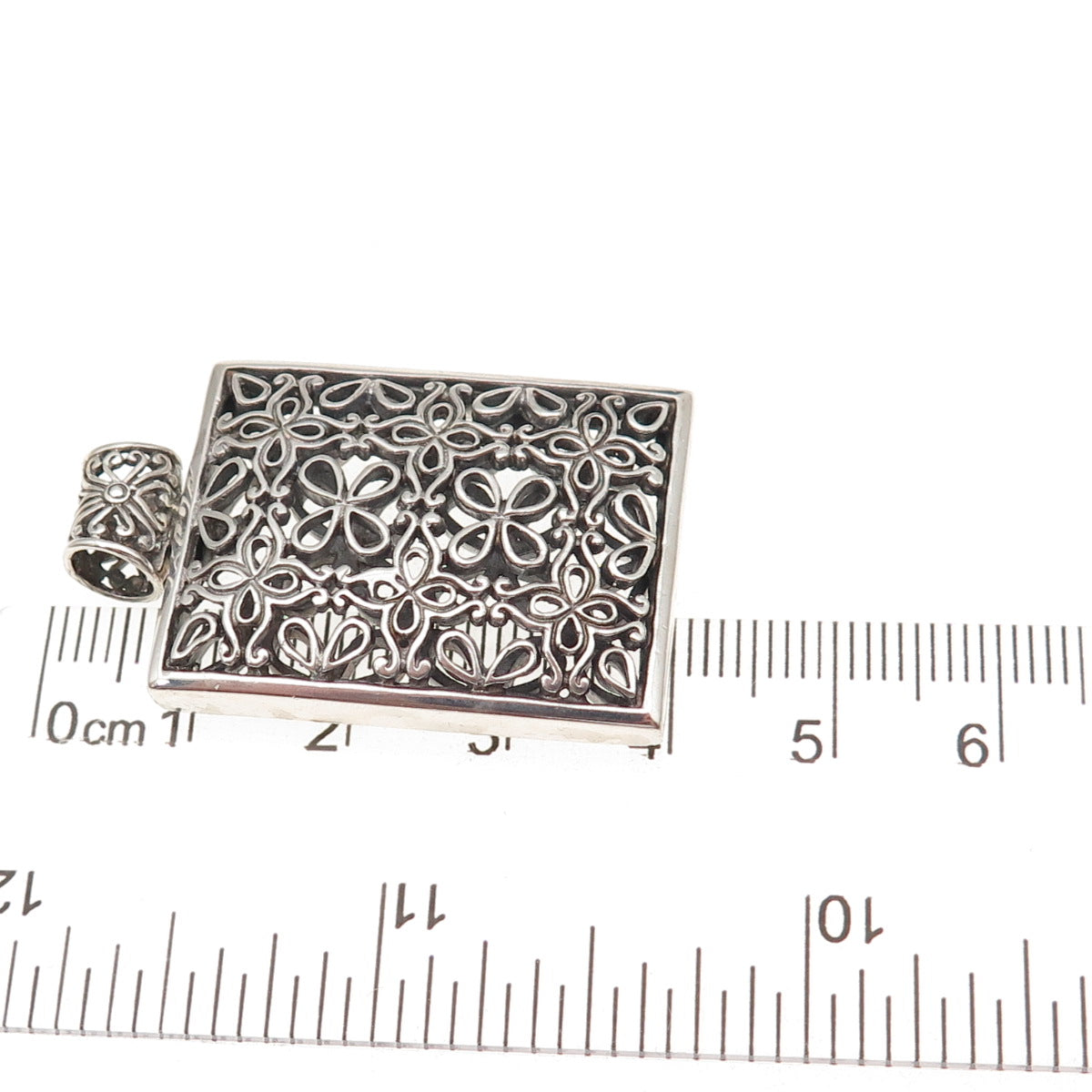 925 Sterling Silver Vintage Floral Oxidized Pendant