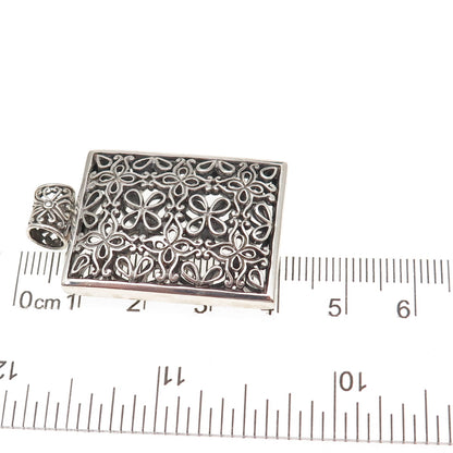 925 Sterling Silver Vintage Floral Oxidized Pendant