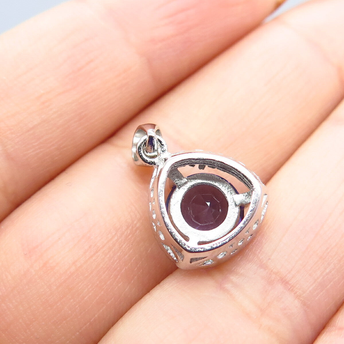 925 Sterling Silver White & Amethyst-Tone C Z Pendant