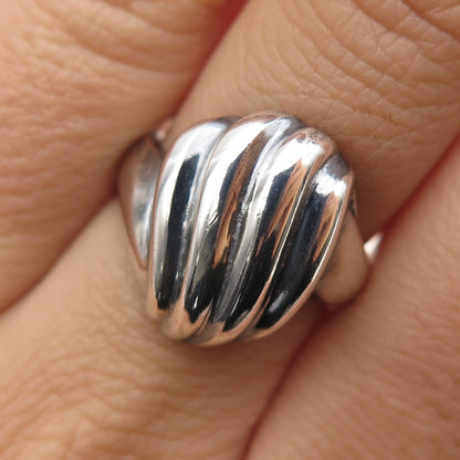 925 Sterling Silver Vintage Modernist Ribbed Oxidized Ring Size 6.75