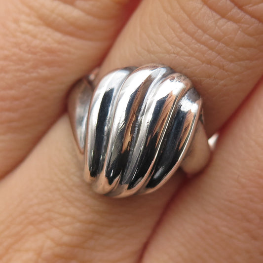 925 Sterling Silver Vintage Modernist Ribbed Oxidized Ring Size 6.75
