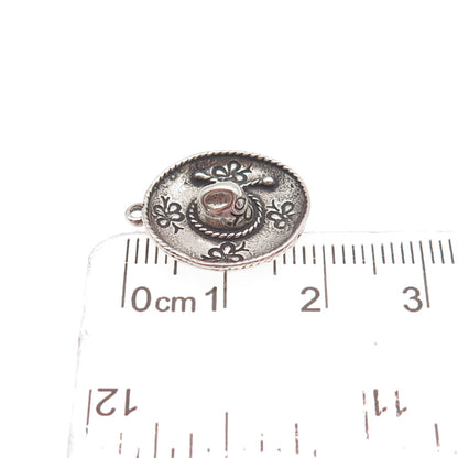 SUNWEST 925 Sterling Silver Vintage Cowboy Hat Oxidized 3D Mini Charm Pendant