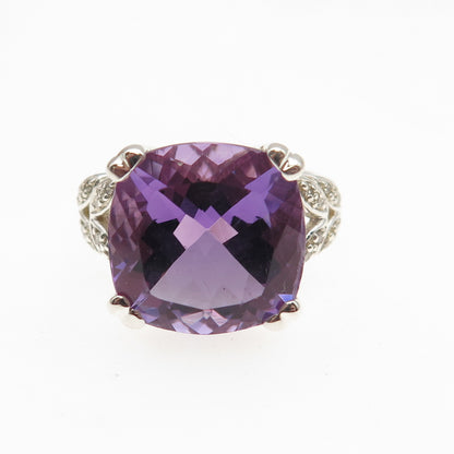 Chuck Clemency 925 Sterling Silver Real Diamond & Amethyst Ring Size 7.25