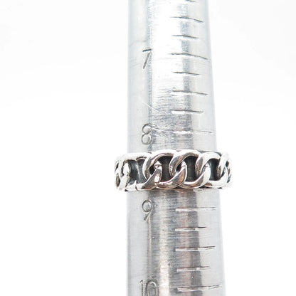 925 Sterling Silver Vintage Cable Link Style Oxidized Band Ring Size 8.75