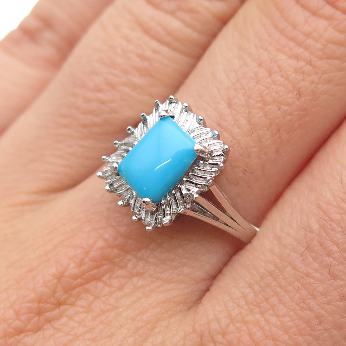 925 Sterling Silver Real Sleeping Beauty Turquoise Ring Size 9.25