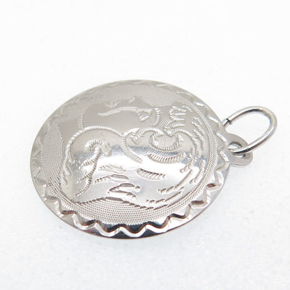 JANEL 925 Sterling Silver Vintage Engraved Girl Profile Minimalist Charm Pendant