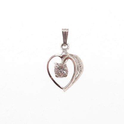 925 Sterling Silver Antique Art Deco Rhinestone Heart Filigree Charm Pendant