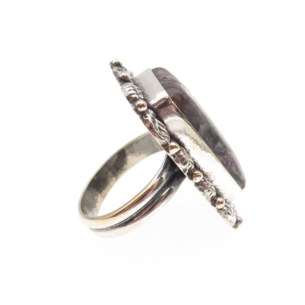 925 Sterling Silver Vintage Real Sugilite Modernist Oxidized Ring Size 8.75