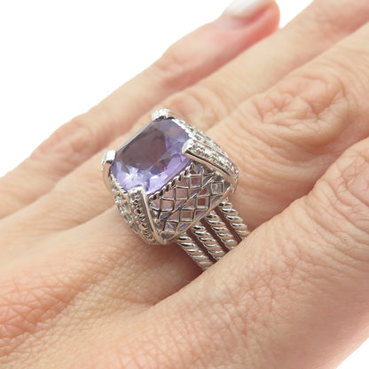925 Sterling Silver Real Cushion-Cut Amethyst & White Topaz Ring Size 7