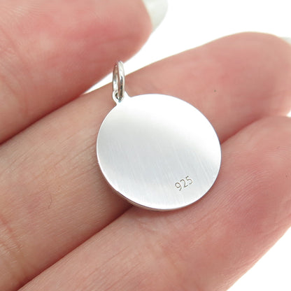 925 Sterling Silver Blue Enamel Rainy Cloud Round Tag Minimalist Charm Pendant