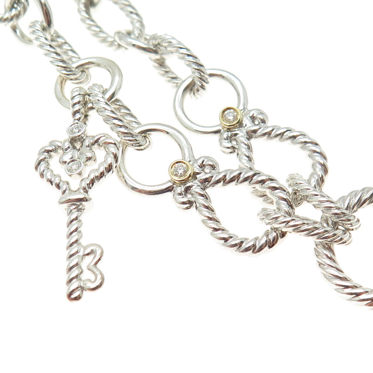 DANWAK 18K Gold Sterling 5-Diamond 0.13ct & 2-Quartz 2.38ct Key Necklace 18"