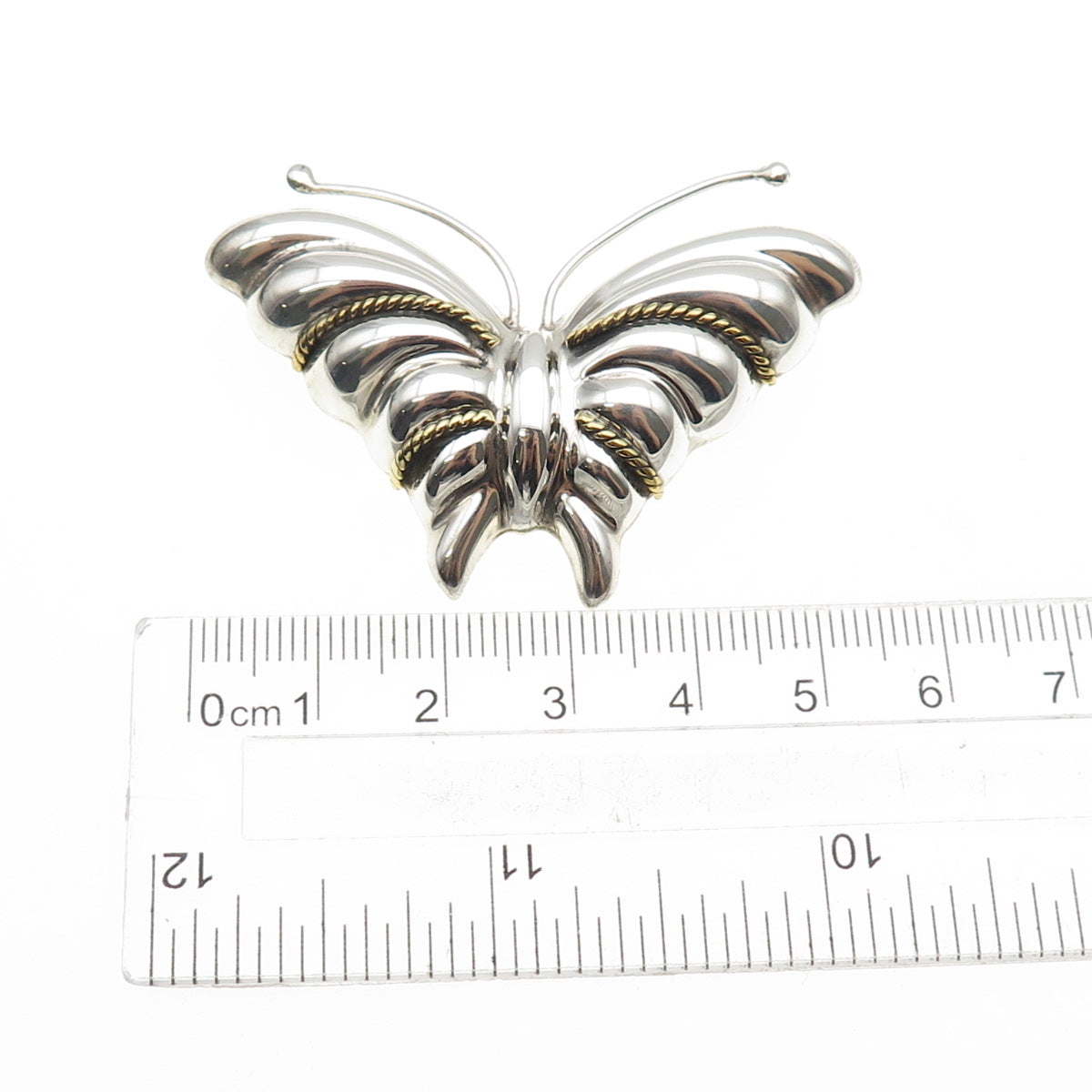 LATON 925 Sterling Silver 2-Tone Vintage Mexico Butterfly Pin Brooch
