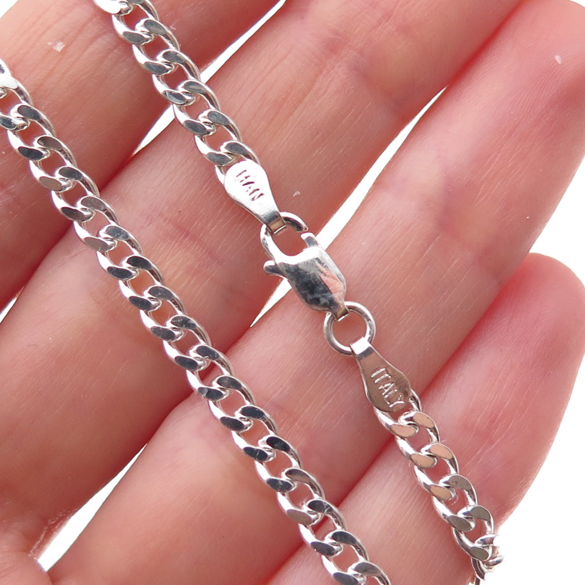Han 925 Sterling Silver Italy Curb Chain Necklace 16"
