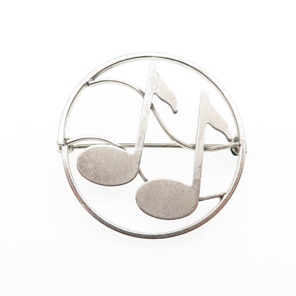 BEAU 925 Sterling Silver Vintage Music Notes Oxidized Pin Brooch