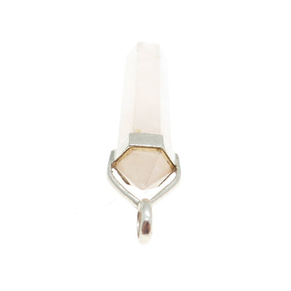 925 Sterling Silver Vintage Real Rose Quartz Amulet Pendant