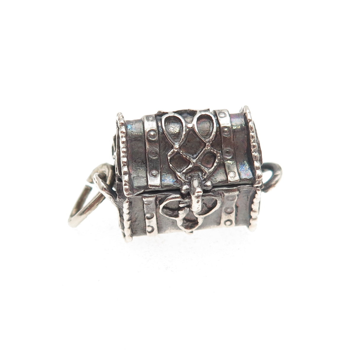 Beau 925 Sterling Silver Vintage Treasure Chest 3D Mini Box Charm Pendant