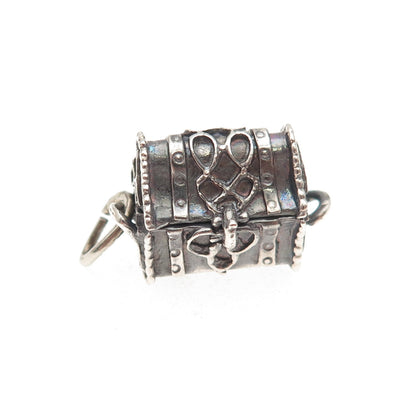 Beau 925 Sterling Silver Vintage Treasure Chest 3D Mini Box Charm Pendant