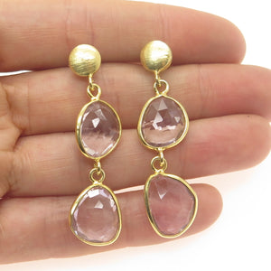 925 Sterling Silver Gold Plated Vintage Amethyst Modernist Dangle Earrings